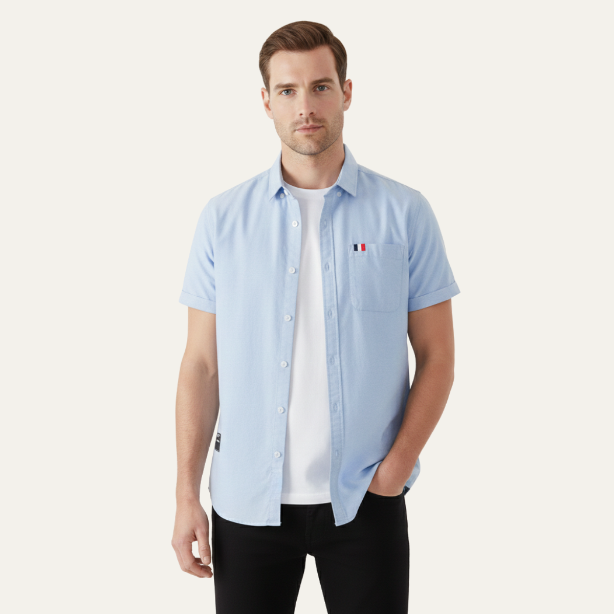 Callum | Men's Casual Button Up Shirt White Short Sleeve