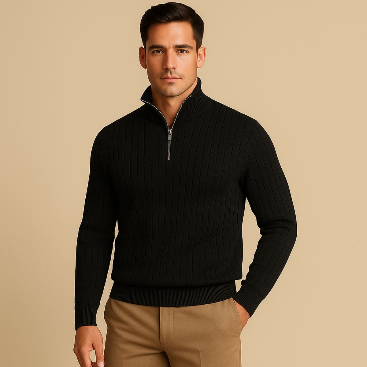 Bram | Men's Quarter Zip Ribbed Sweater Navy