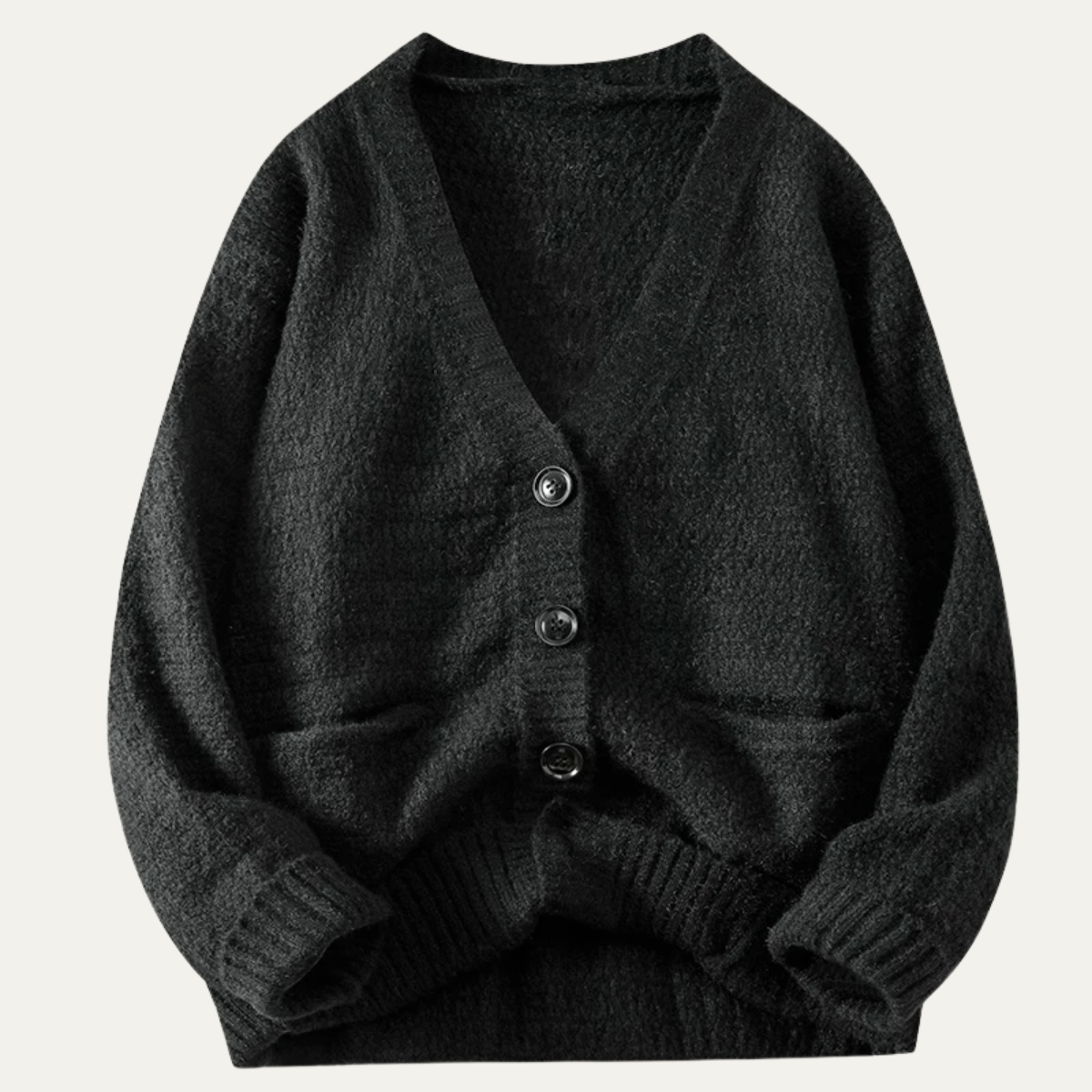 Beau | Men's Oversized Cable Knit Cardigan Gray V Neck