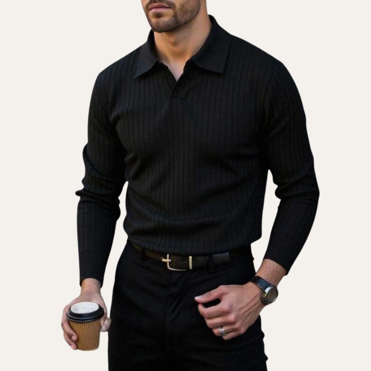 Bram | Men's Smart Casual Pinstripe Polo Shirt Black