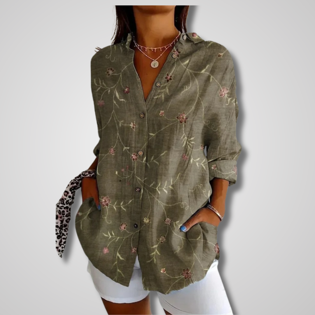 Stella | Women's Floral Button Down Shirt Multicolor Long Sleeve