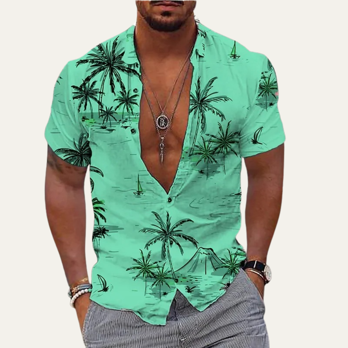 Silas | Men's Hawaiian Shirt White Palm Print Short Sleeve