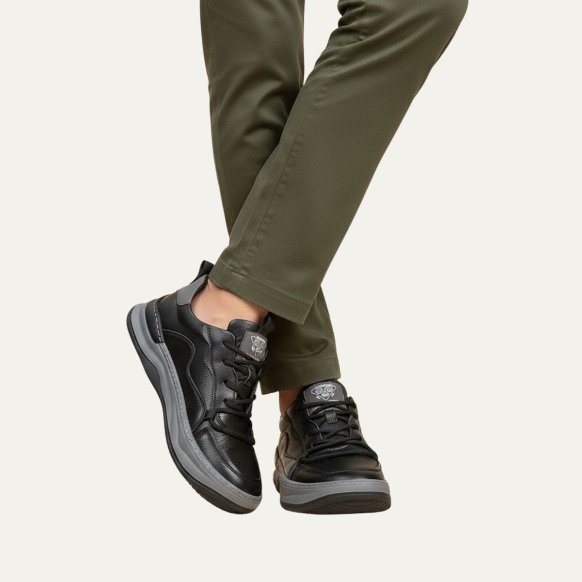 Kai | Men's Leather Low Top Sneaker Sage Green Cream Sole