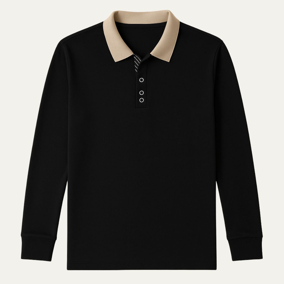 Rowan | Men's Long Sleeve Polo Shirt Black Cream Collar