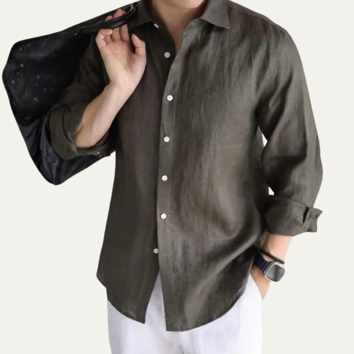 Callum | Men's Linen Button Up Shirt Charcoal