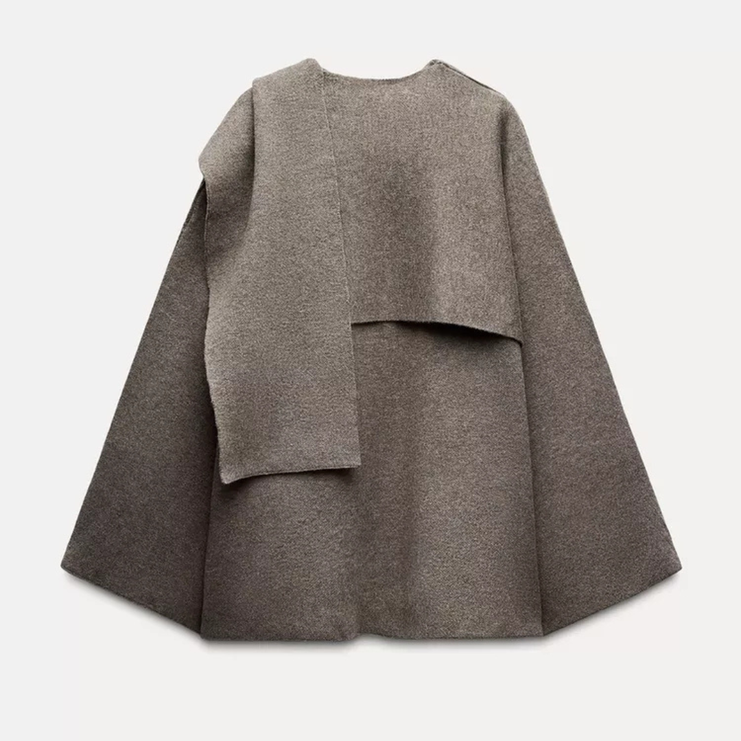 Ada | Women's Wool Cowl Neck Cape Black Long Sleeve