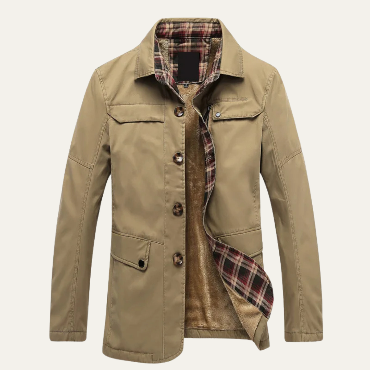 Bram | Men's Utility Jacket Olive Fleece Lined Plaid