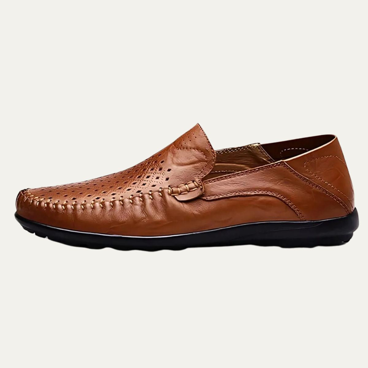 Ayla | Men's Perforated Leather Loafers Tan Slip On