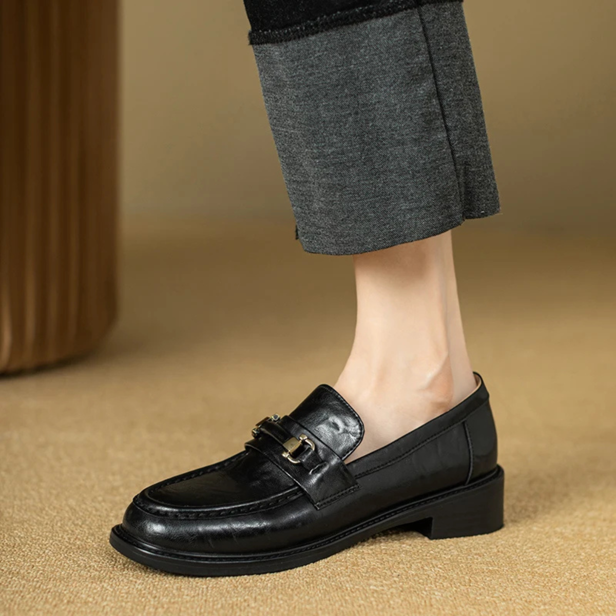 Axel | Men's Classic Slip On Leather Loafers Black Metal Buckle
