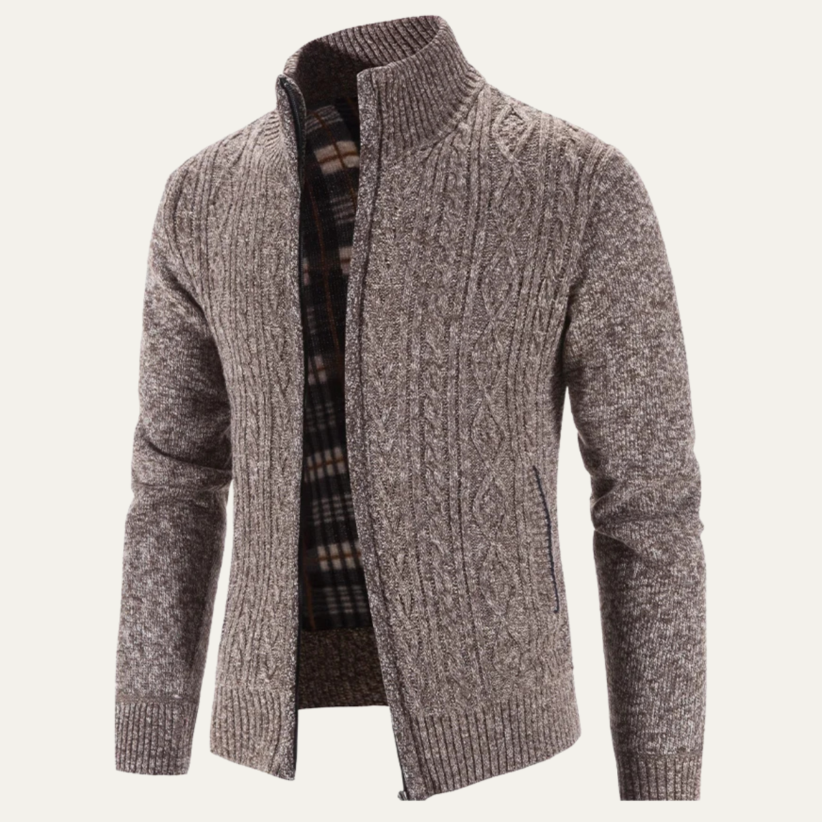 Bram | Men's Cable Knit Cardigan Gray Zip Up