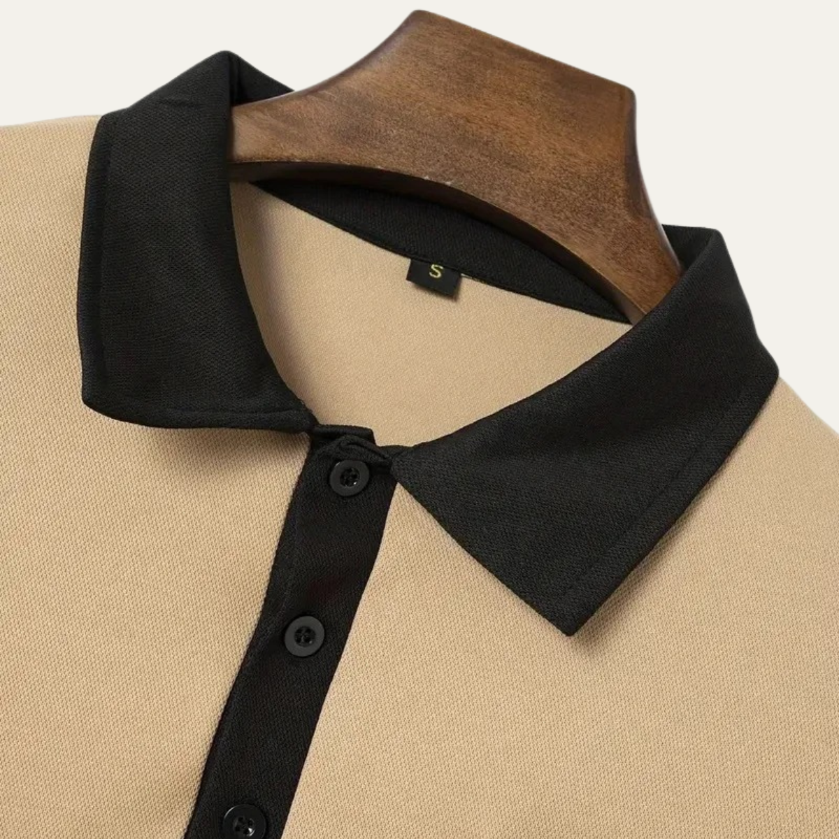 Bram | Men's Fitted Polo Shirt Cream Black Collar Long Sleeve
