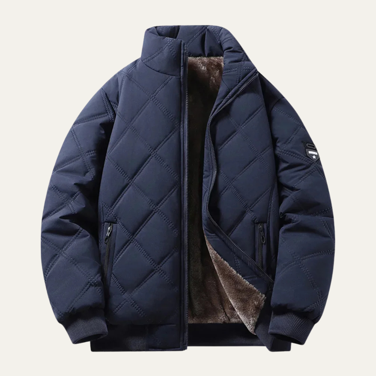 Ezra | Men's Quilted Puffer Jacket Black Sherpa Lining