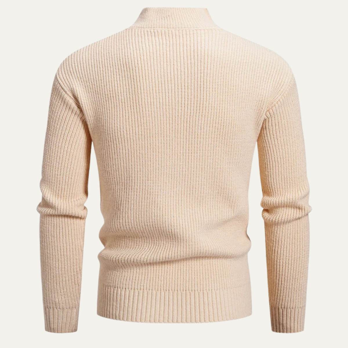 Axel | Men's Cable Knit Sweater Cream Mock Neck Button Detail
