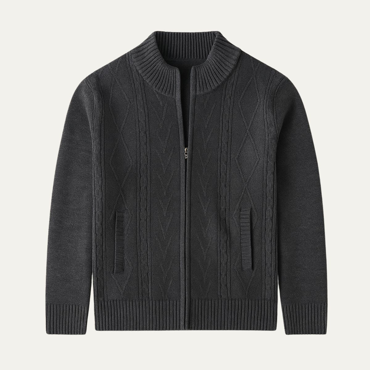 Rowan | Men's Cable Knit Cardigan Gray Full Zip