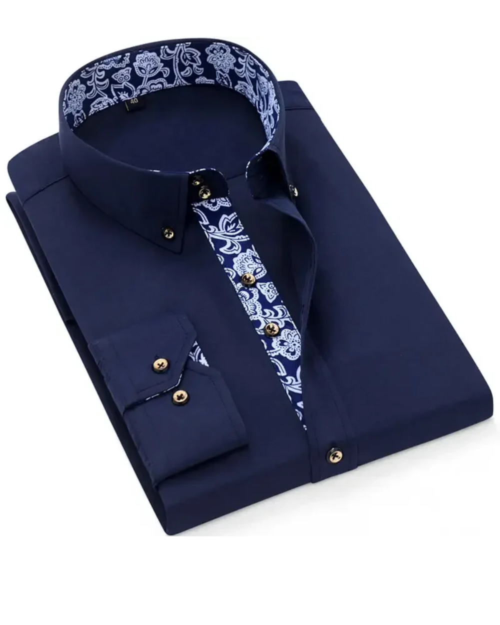 Voss | Men's Dress Shirt Black Button Down Gold Accents
