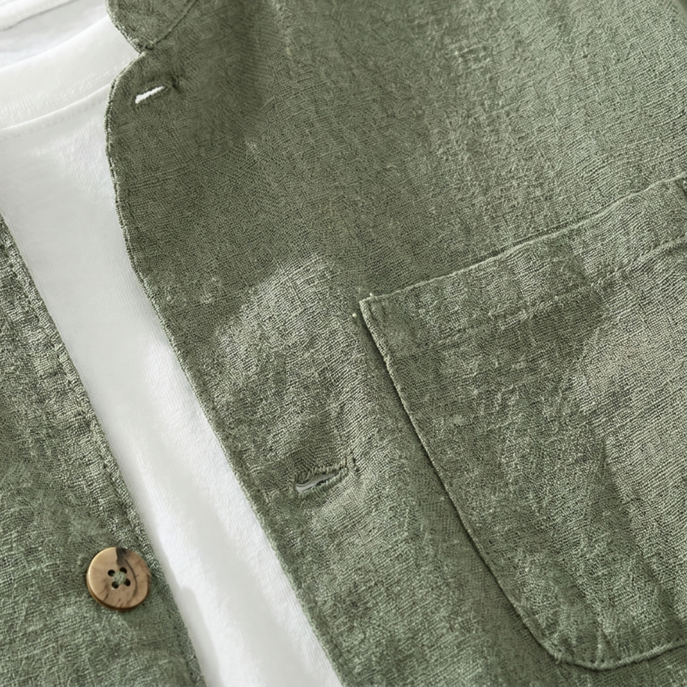 Dama Washington Ash men's casual linen button up shirt jacket sage green - view 8