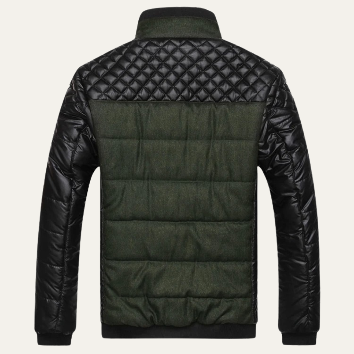 Axel | Men's Quilted Puffer Jacket Black Olive Color Block