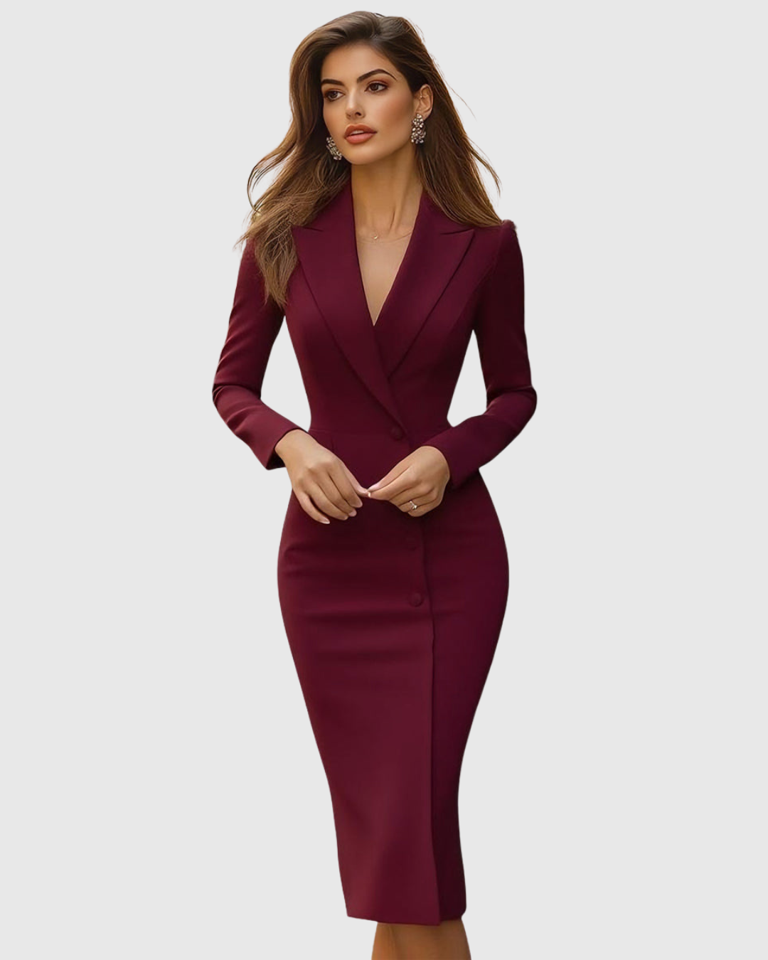 Vera | Women's Blazer Dress Cream Long Sleeve Midi