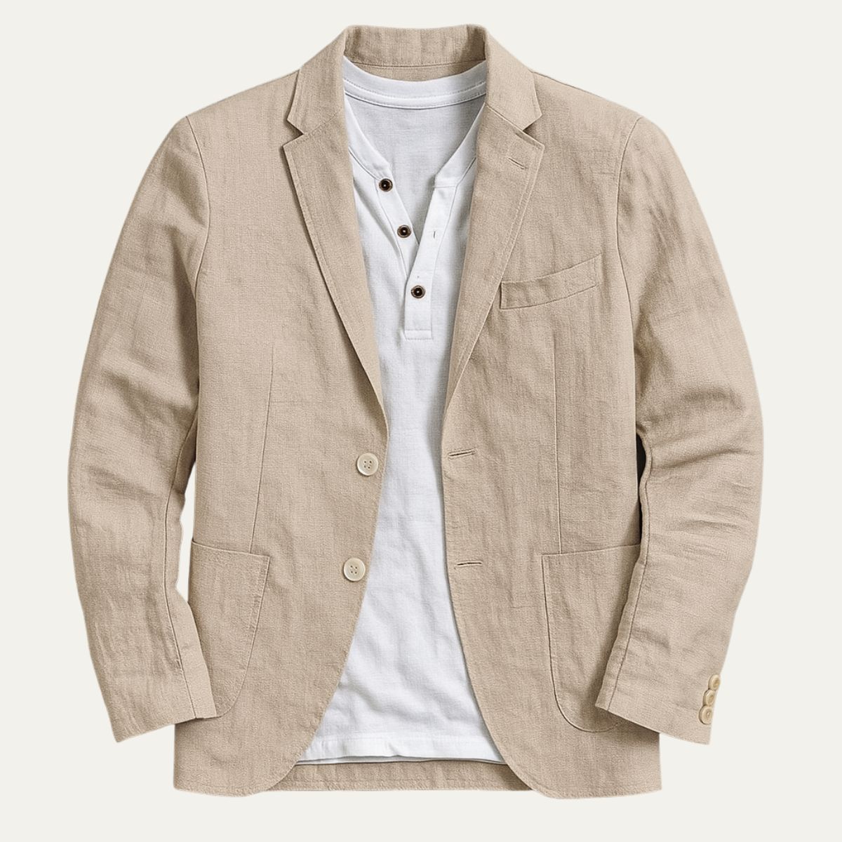 Bram | Men's Casual Linen Blazer Cream Button Front
