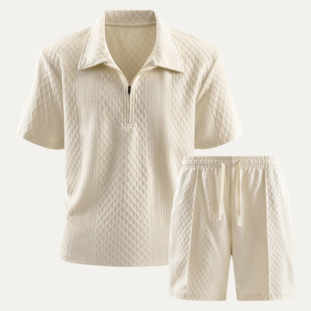 Royce | Men's Lounge Set Cream Short Sleeve Shirt Shorts