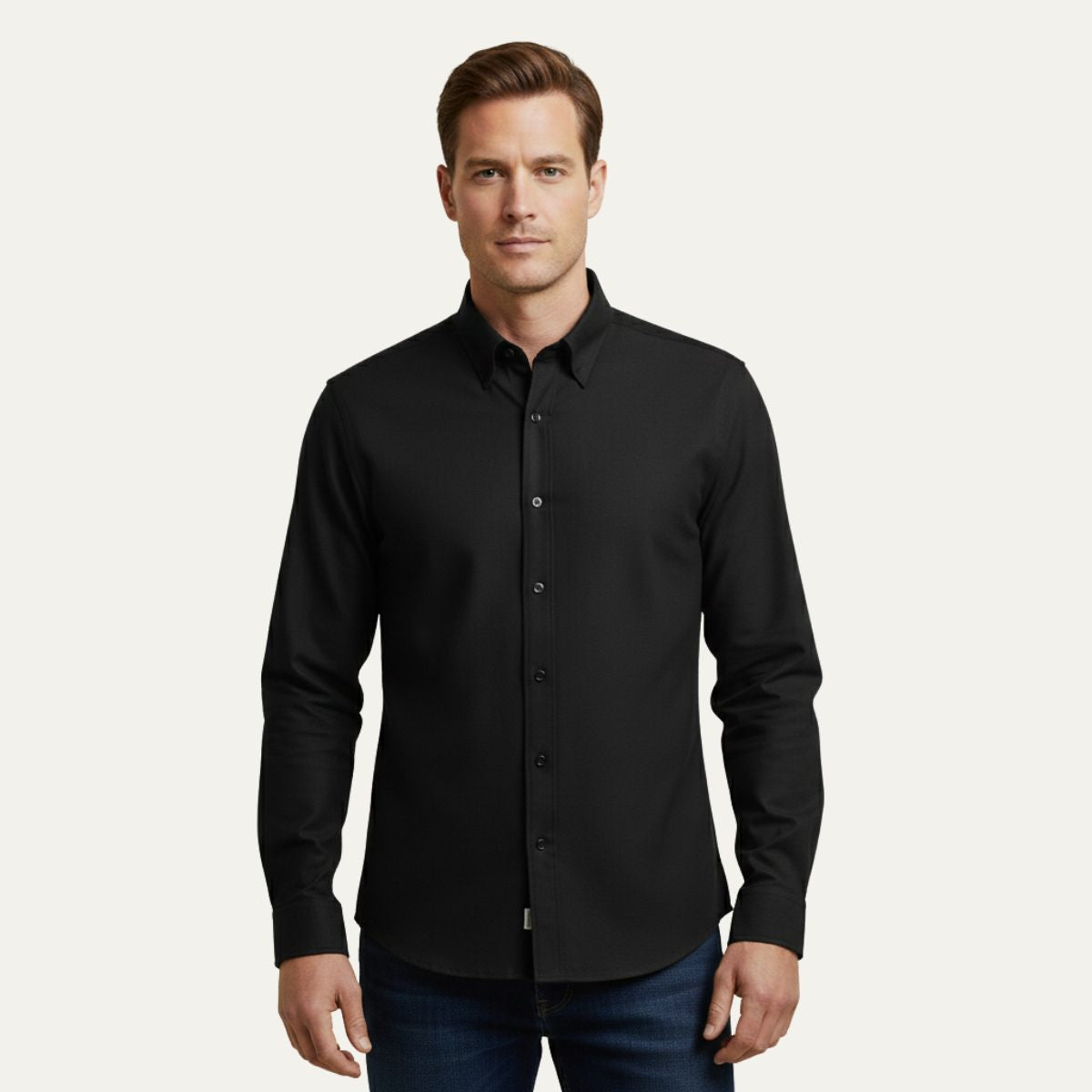 Rhys | Men's Button Up Shirt Navy Long Sleeve Cotton Poplin