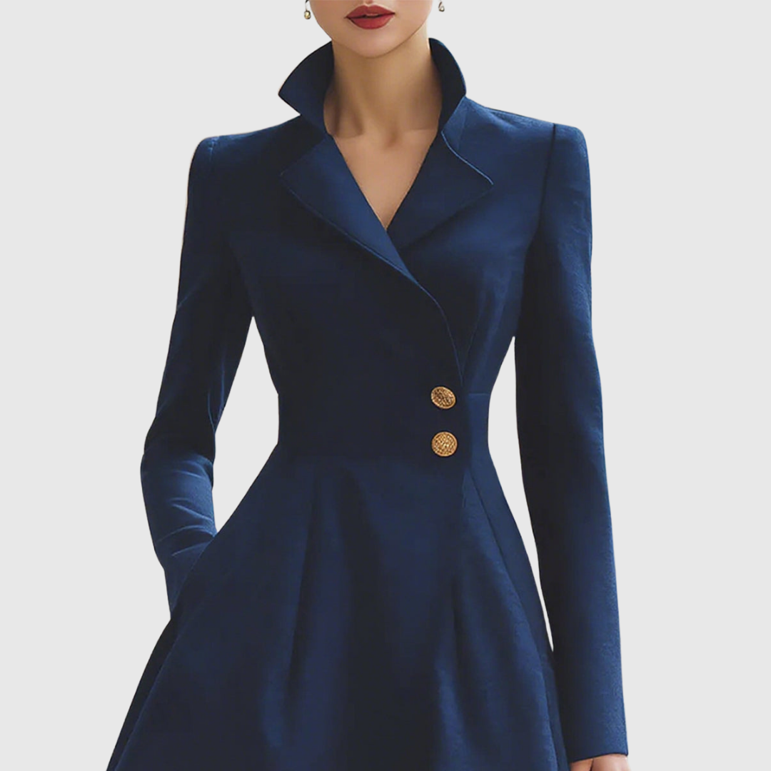 Wren | Women's Velvet Blazer Dress Navy Long Sleeve