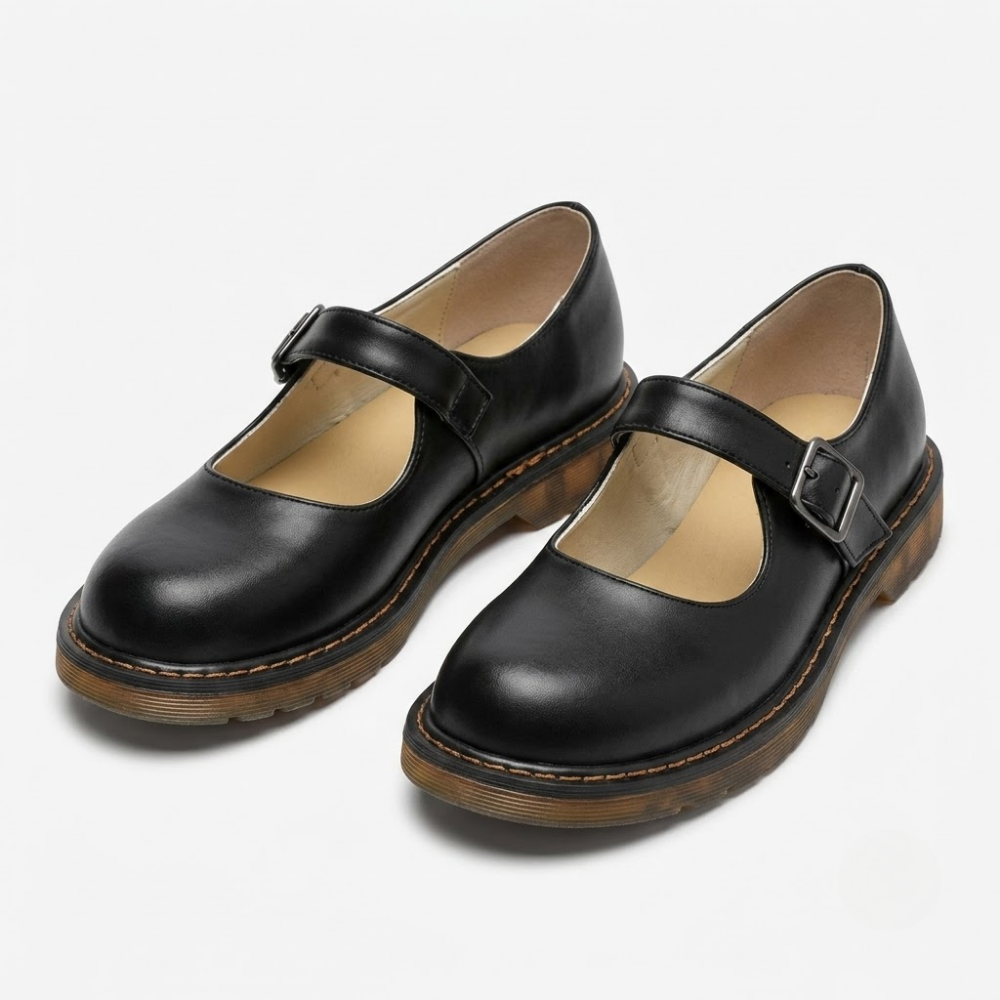 Margot | Women's Mary Jane Flat Black Leather Buckle