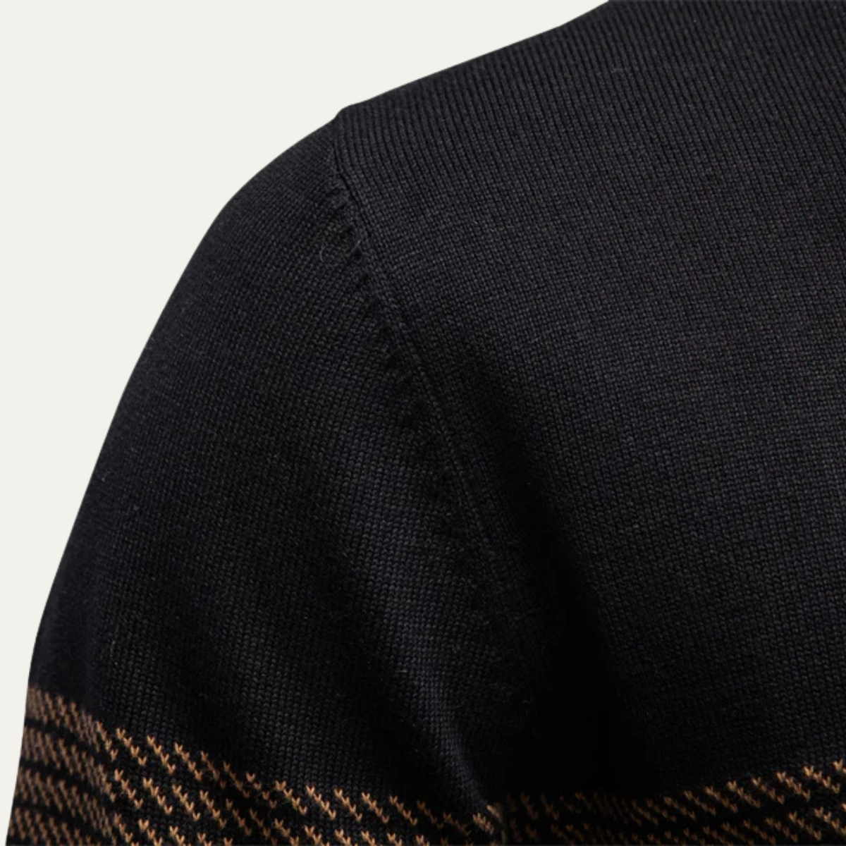 Bram | Men's Quarter Zip Sweater Black Tan Stripe Knit