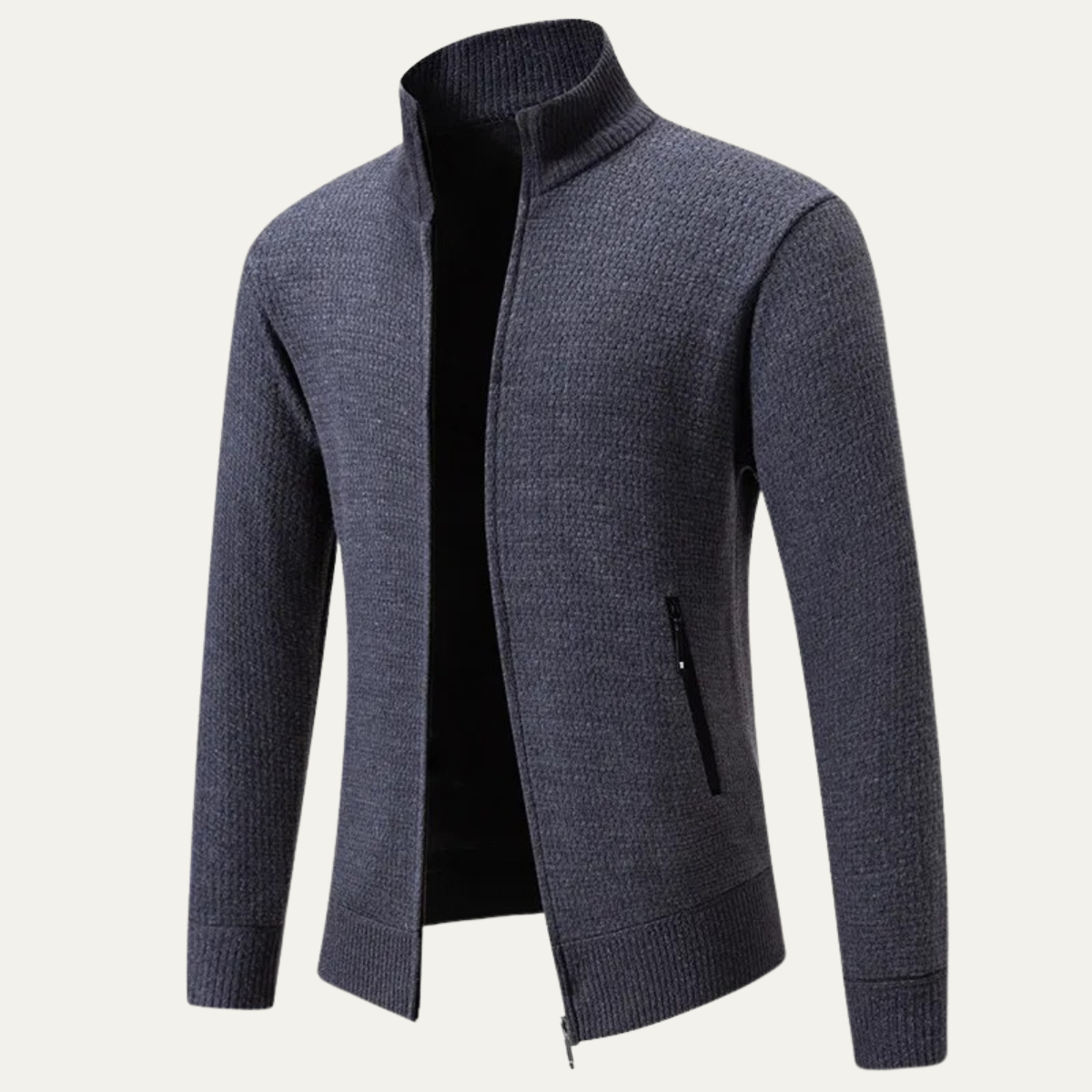 Ives | Men's Quarter Zip Cardigan Cream Knit Stand Collar