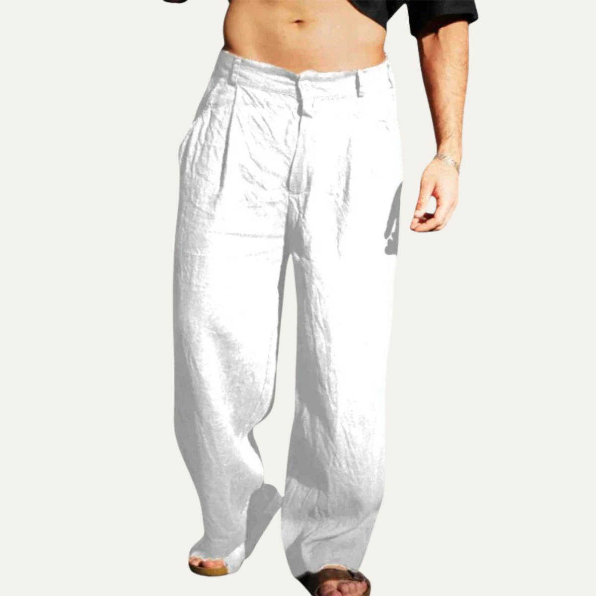 Ash | Men's Linen Pants Brown Relaxed Fit Wide Leg