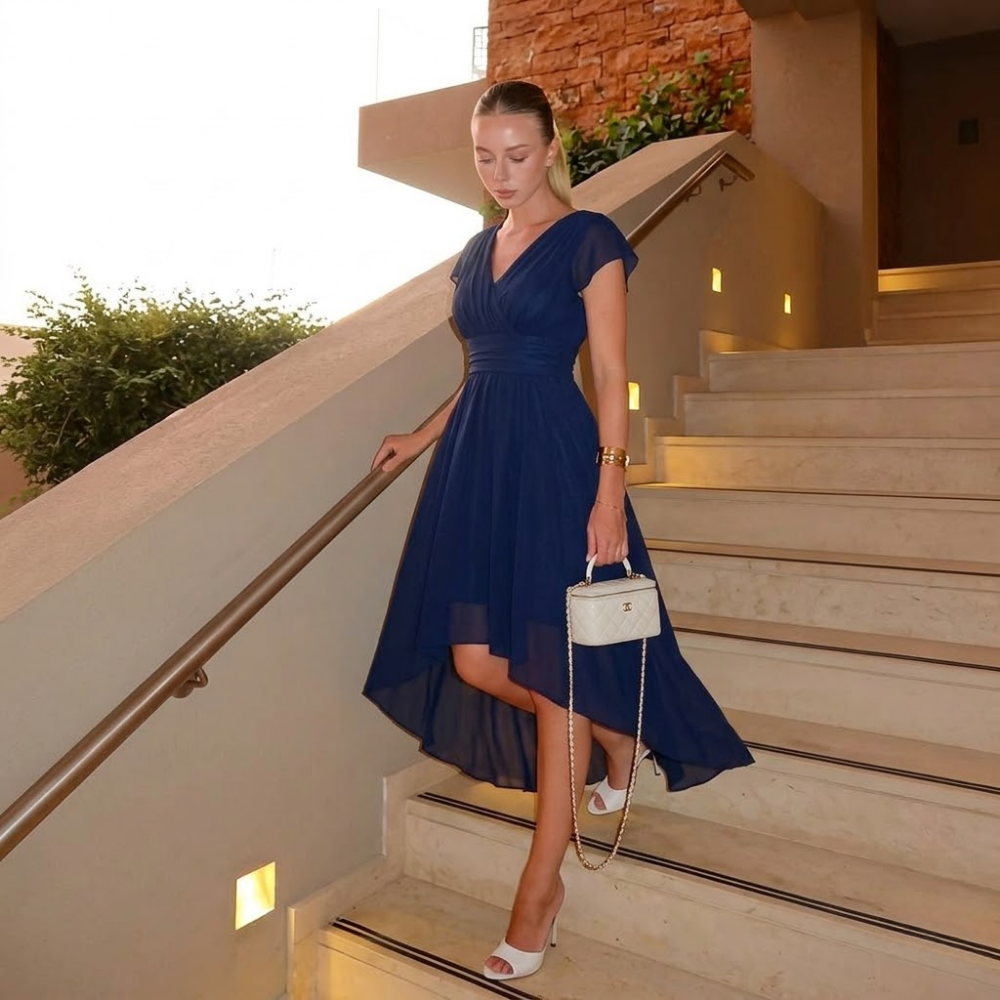 Dama Washington Rosa women's v neck midi dress navy chiffon - view 5