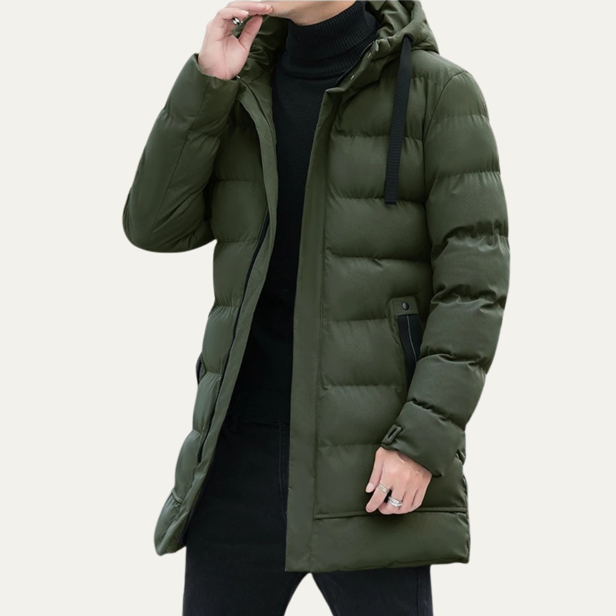 Zeke | Men's Puffer Coat Black Longline Hooded