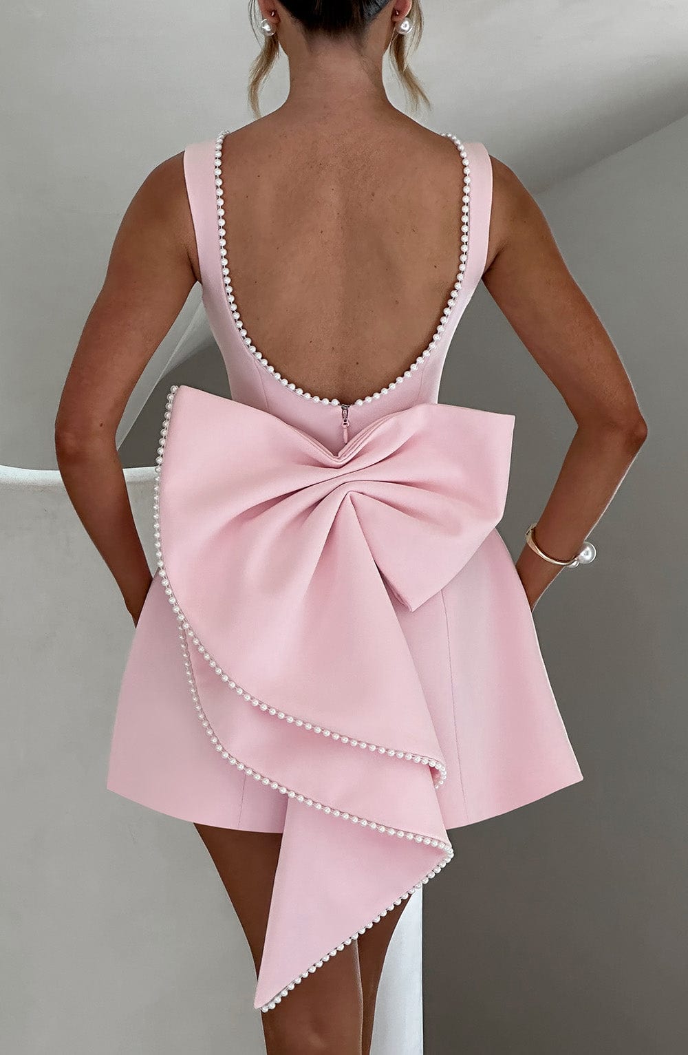 Vera | Women's Coquette Fit And Flare Mini Dress Pink Pearl Trim