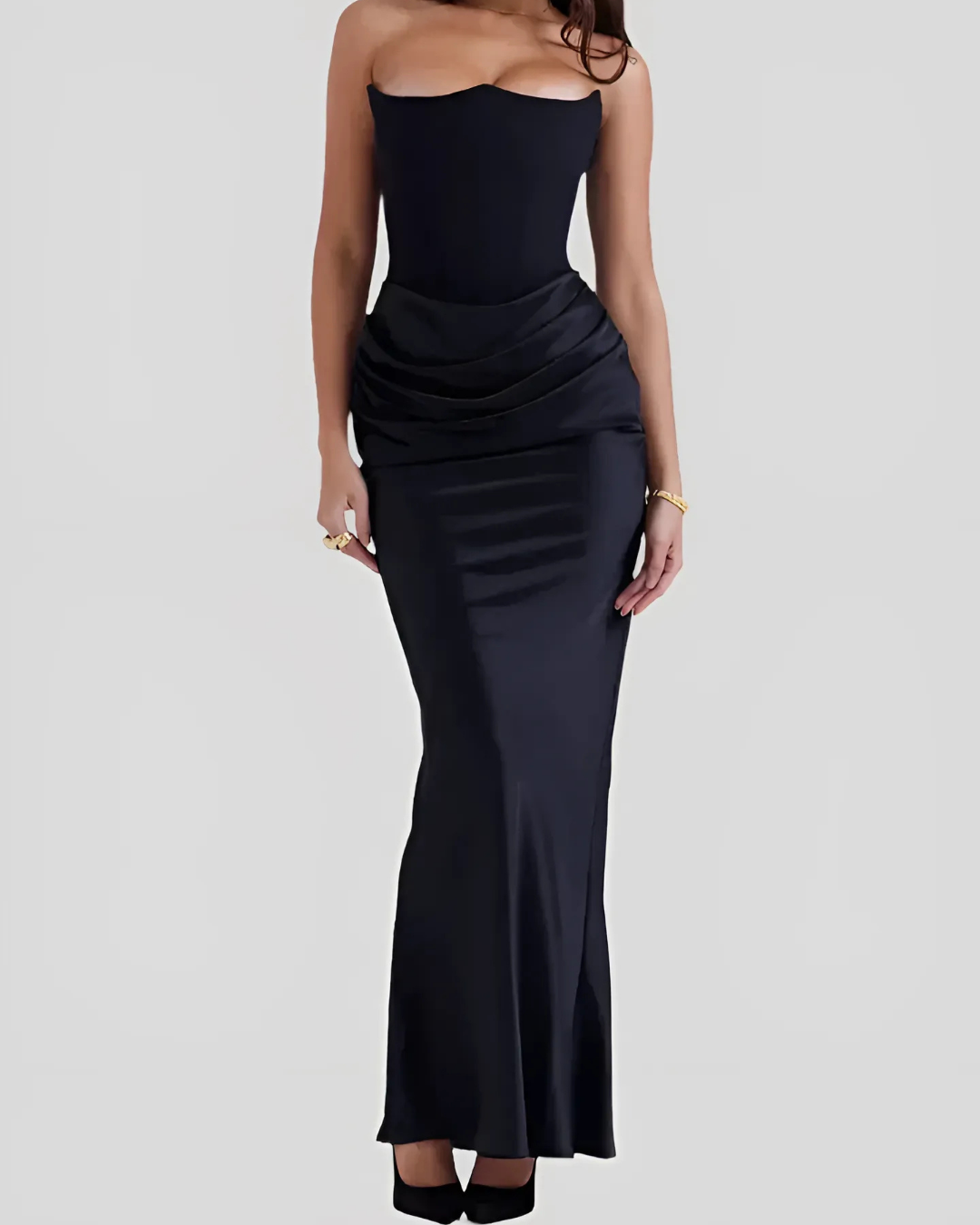 Celine | Women's Ruched Satin Maxi Dress Brown