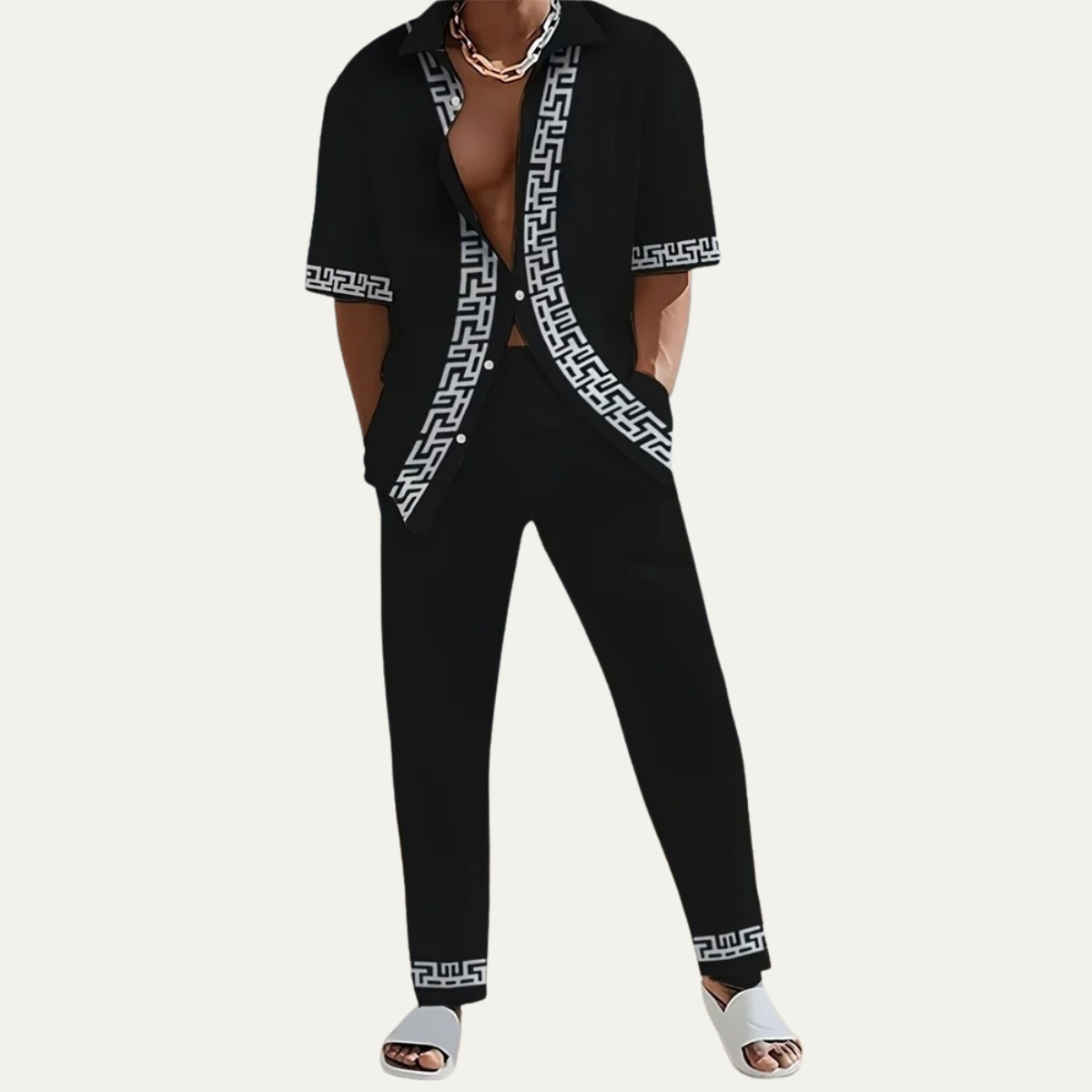 Omar | Men's Casual Striped Button Up Shirt Brown Short Sleeve