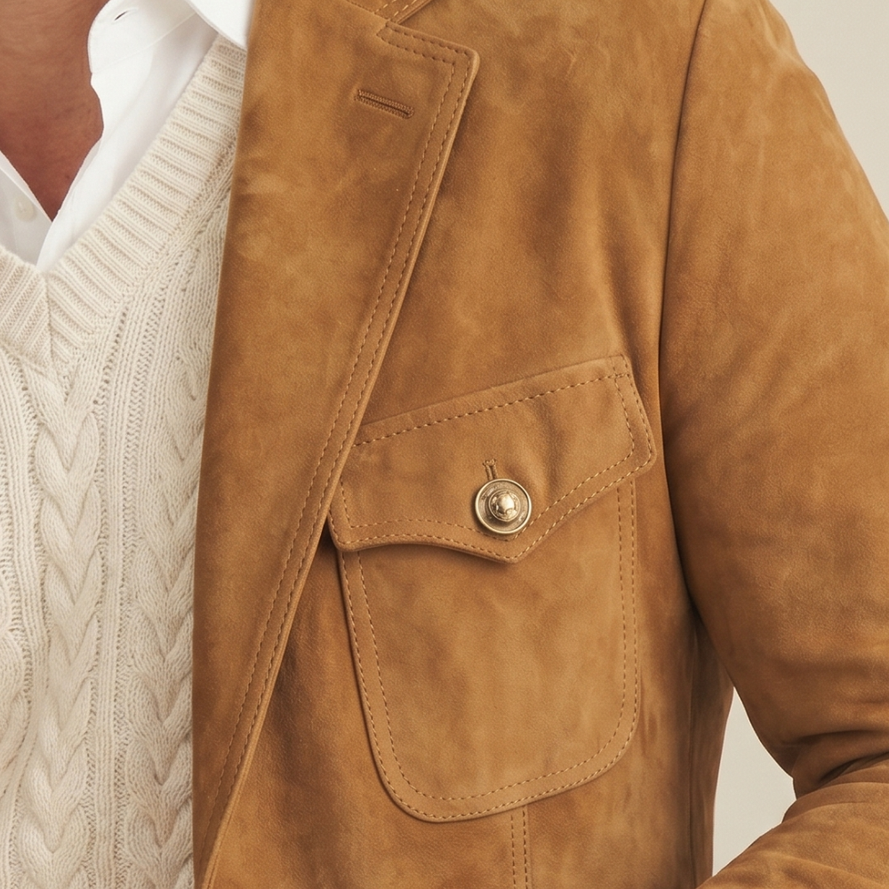 Dama Washington Rhys men's casual suede blazer tan with chest pockets - view 5