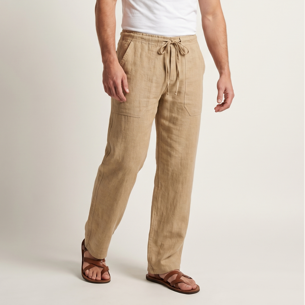 Dama Washington Enzo men's linen pants charcoal wide leg drawstring - view 3