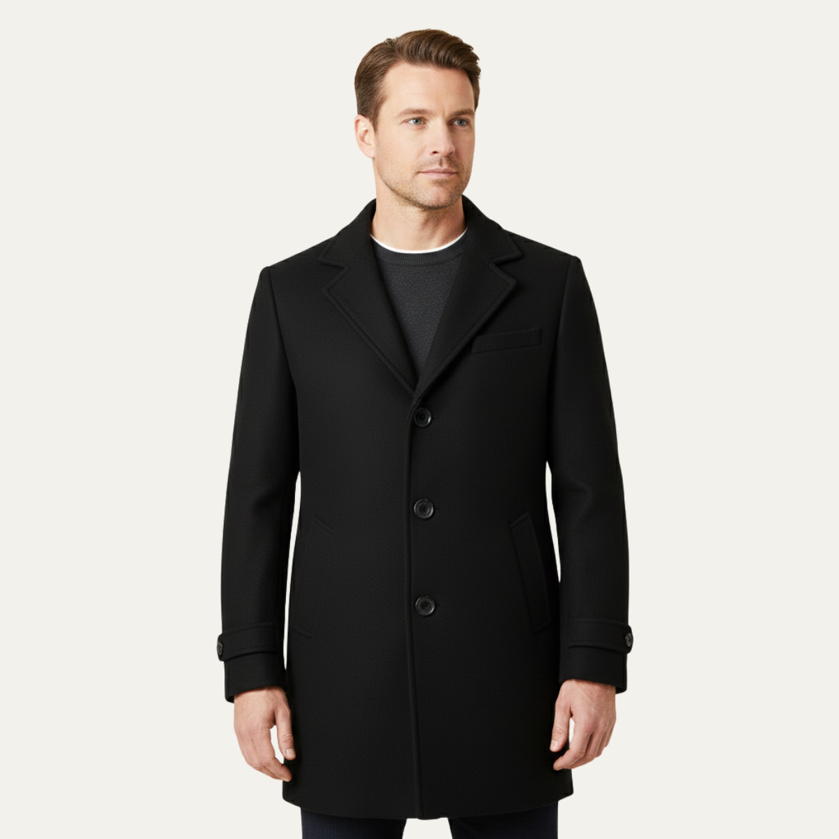 Bram | Men's Double Breasted Wool Blend Overcoat Black