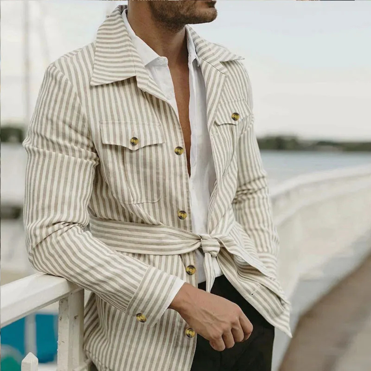 Cruz | Men's Striped Button Up Shirt Gray White Long Sleeve