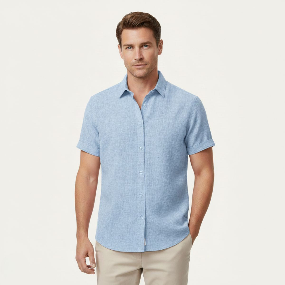 Axel | Men's Linen Shirt Gray Short Sleeve Button Up