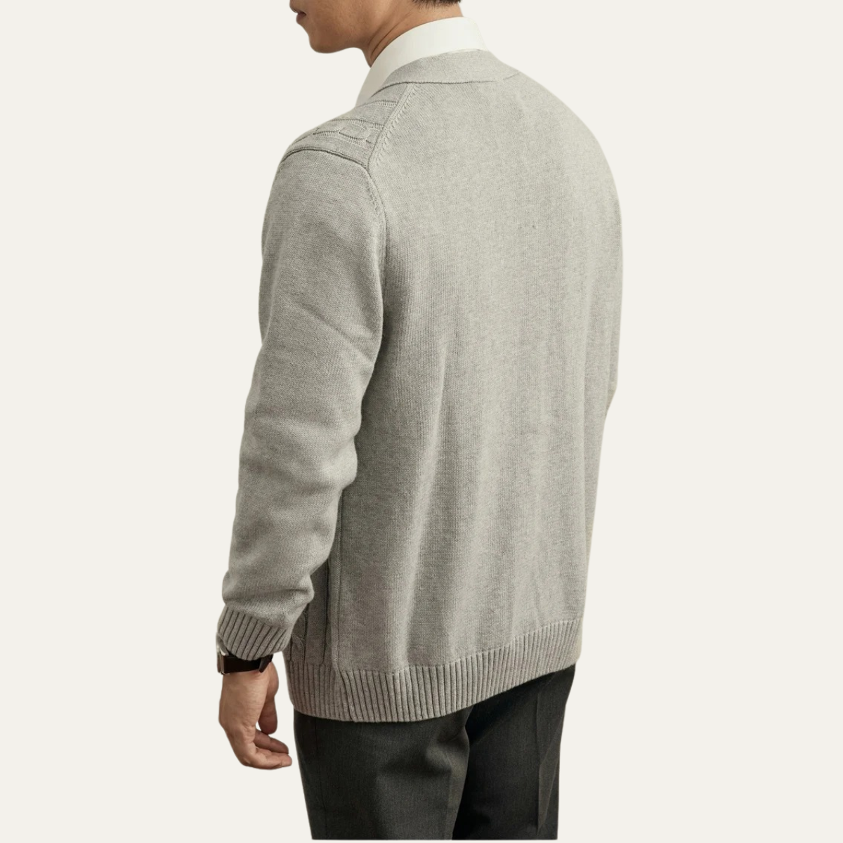 Axel | Men's Cable Knit Cardigan Cream V Neck Button Up
