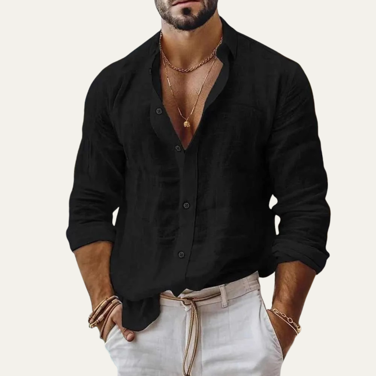 Ash | Men's Linen Button Up Shirt White Long Sleeve