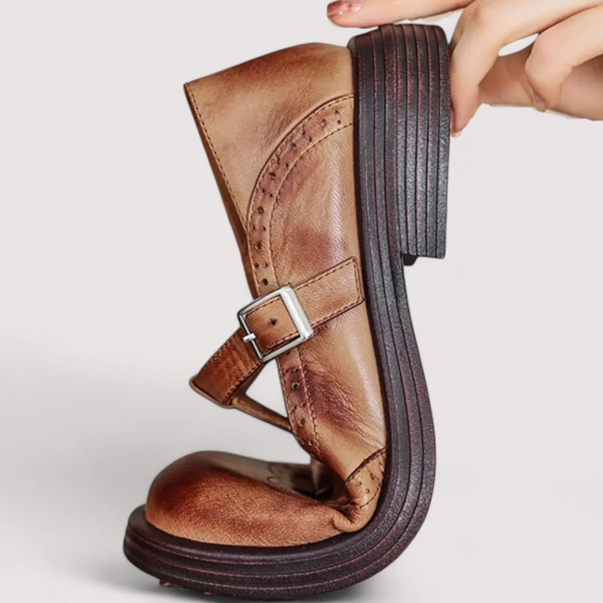 Stella | Women's Brogue Mary Jane Brown Leather Comfort Shoes