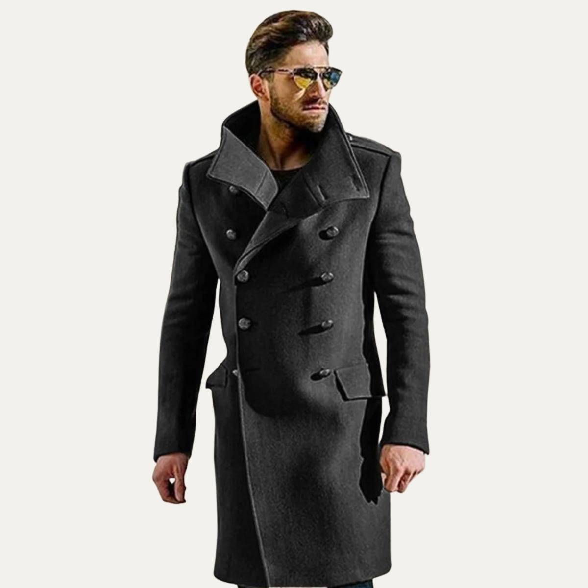 Idris | Men's Double Breasted Wool Coat Charcoal