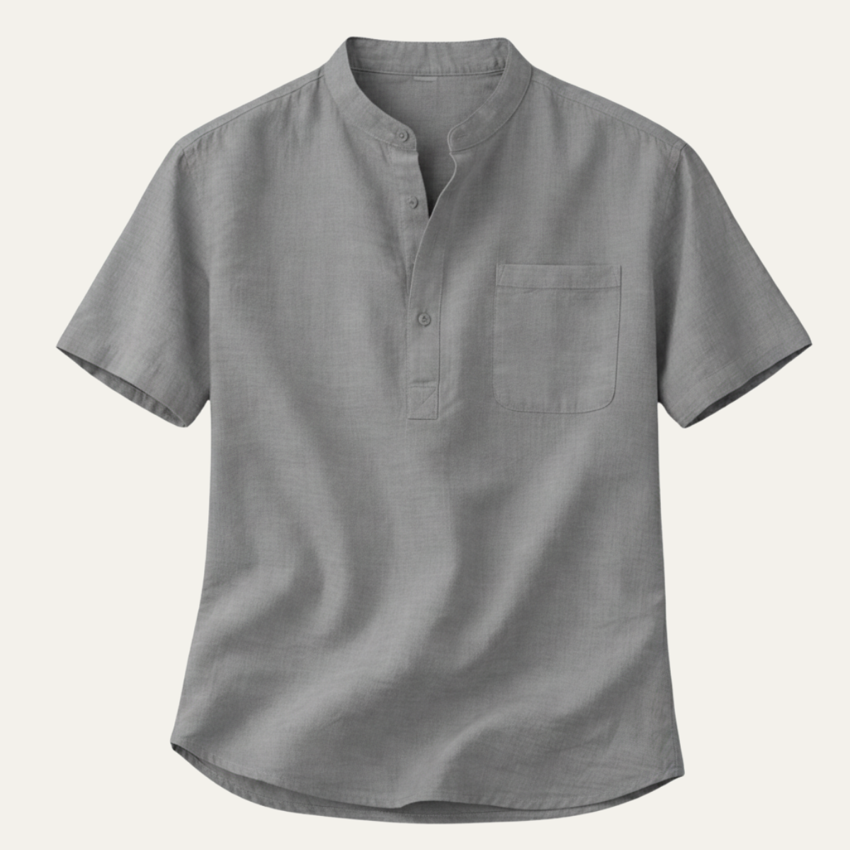 Callum | Men's Casual Linen Henley Black Short Sleeve
