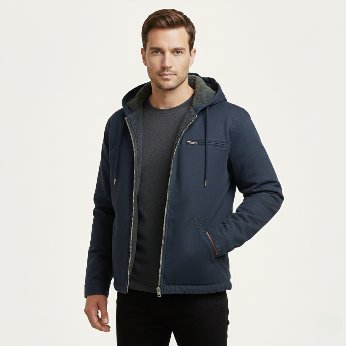 Axel | Men's Fleece Lined Hooded Jacket Camel