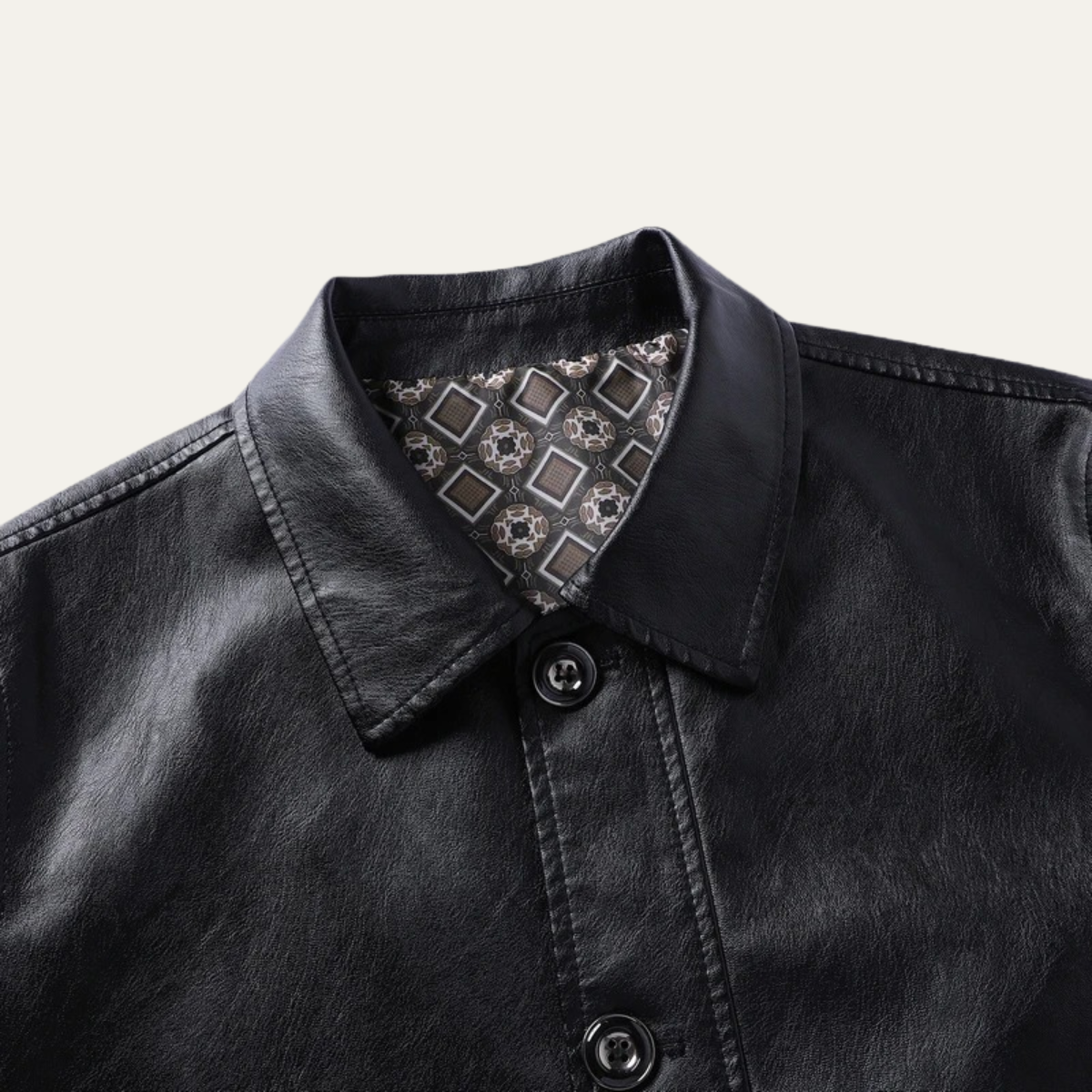Axel | Men's Leather Jacket Black Button Up Winter Coat