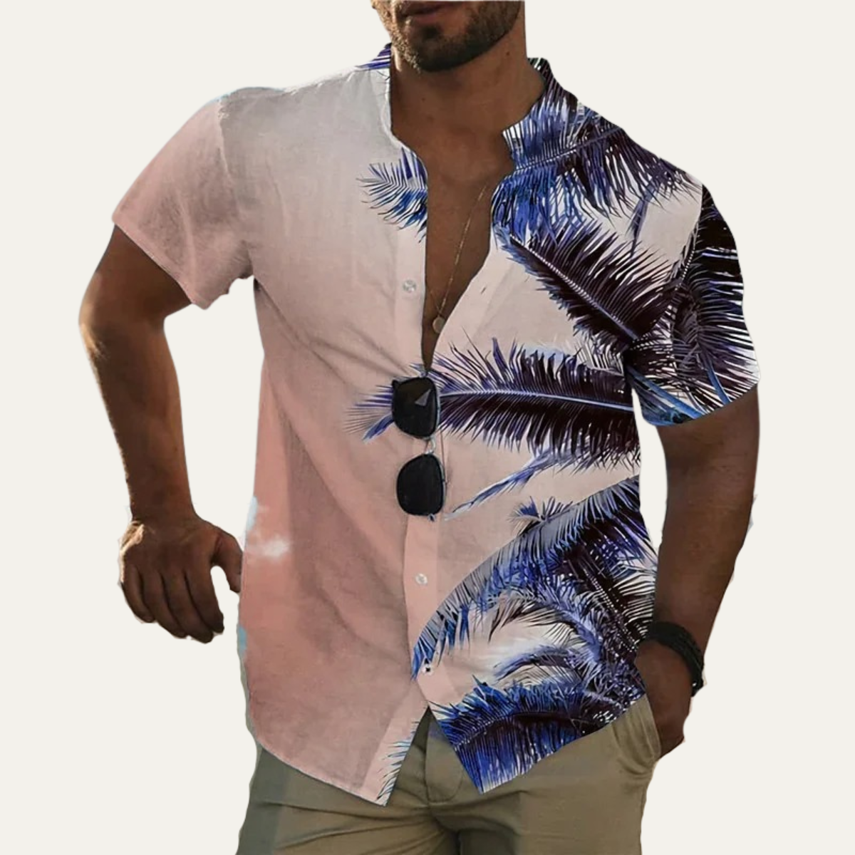 Jude | Men's Hawaiian Shirt Navy Palm Tree Print Short Sleeve