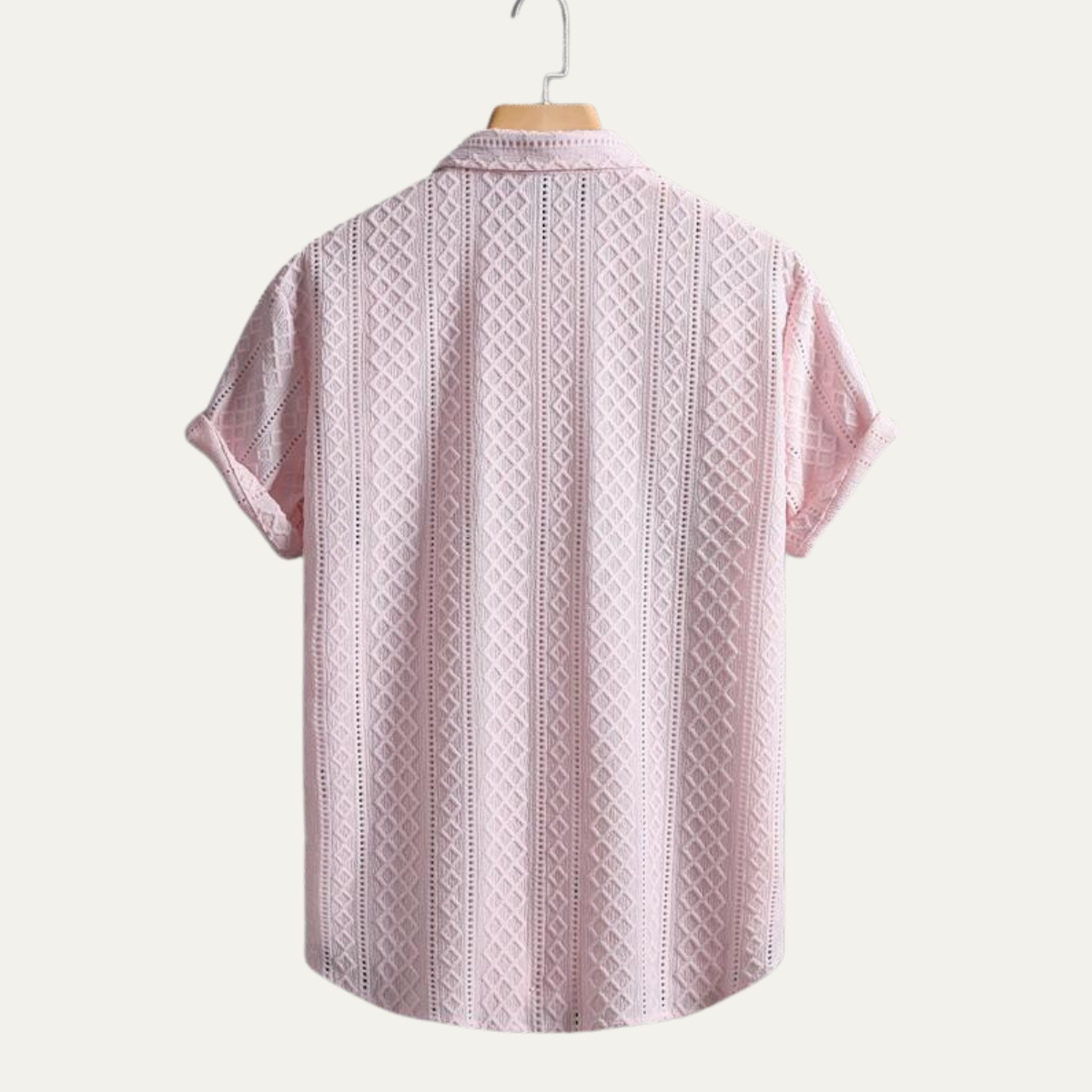 Kai | Men's Textured Button Up Shirt Pink Short Sleeve