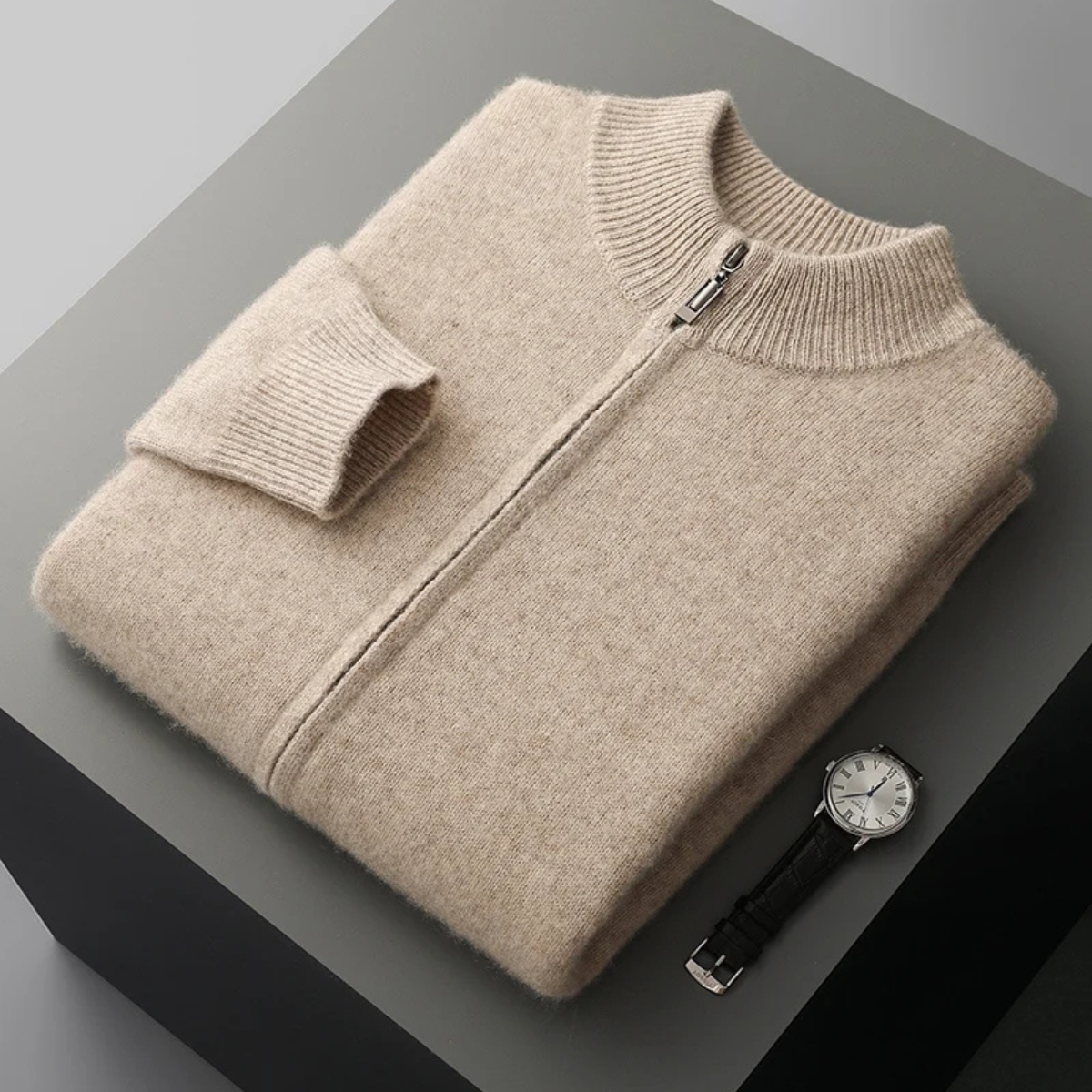 Rowan | Men's Cream Mock Neck Zip Up Cardigan Sweater